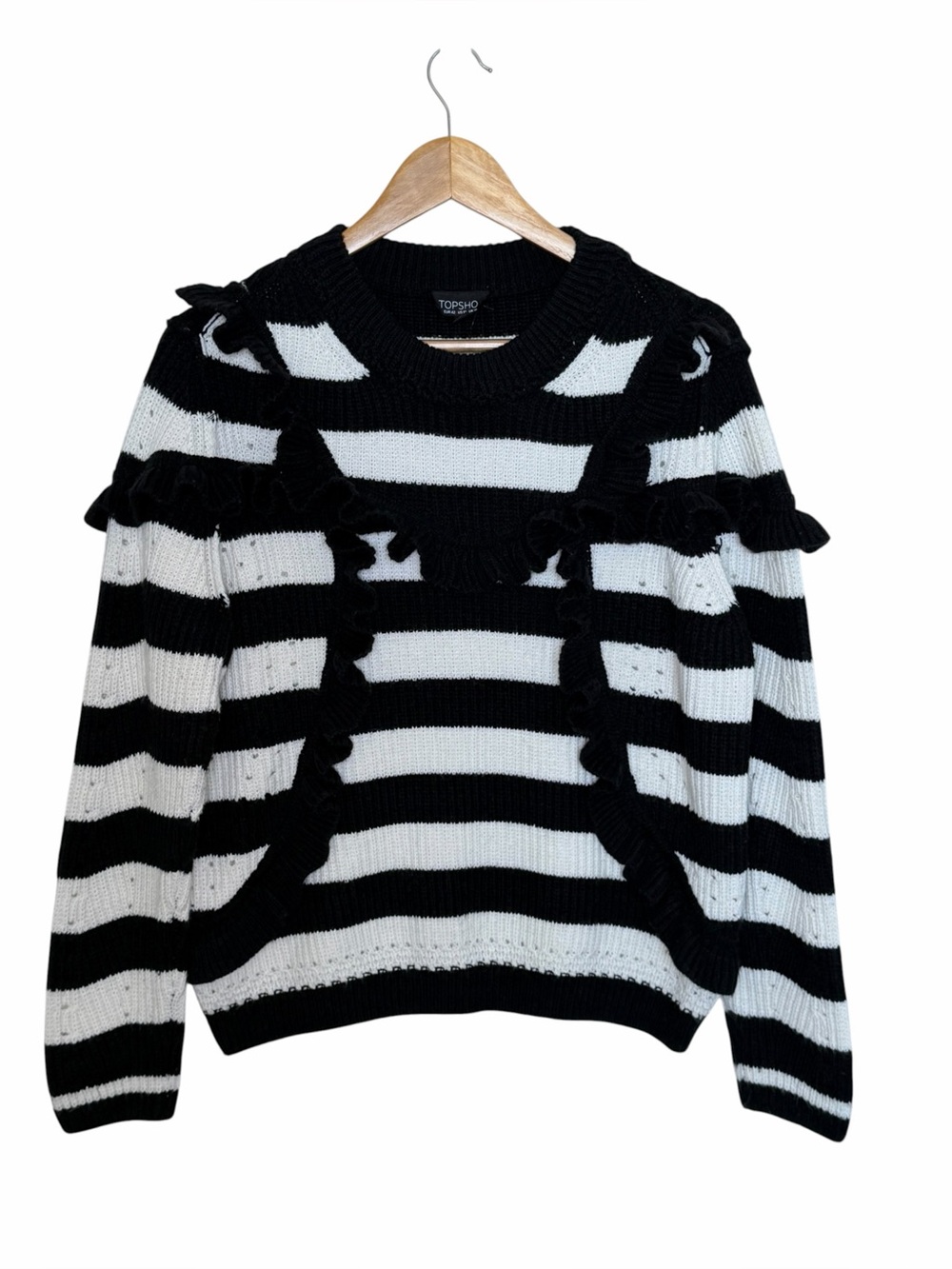 Topshop Black & White Striped Ruffle Sweater size 10